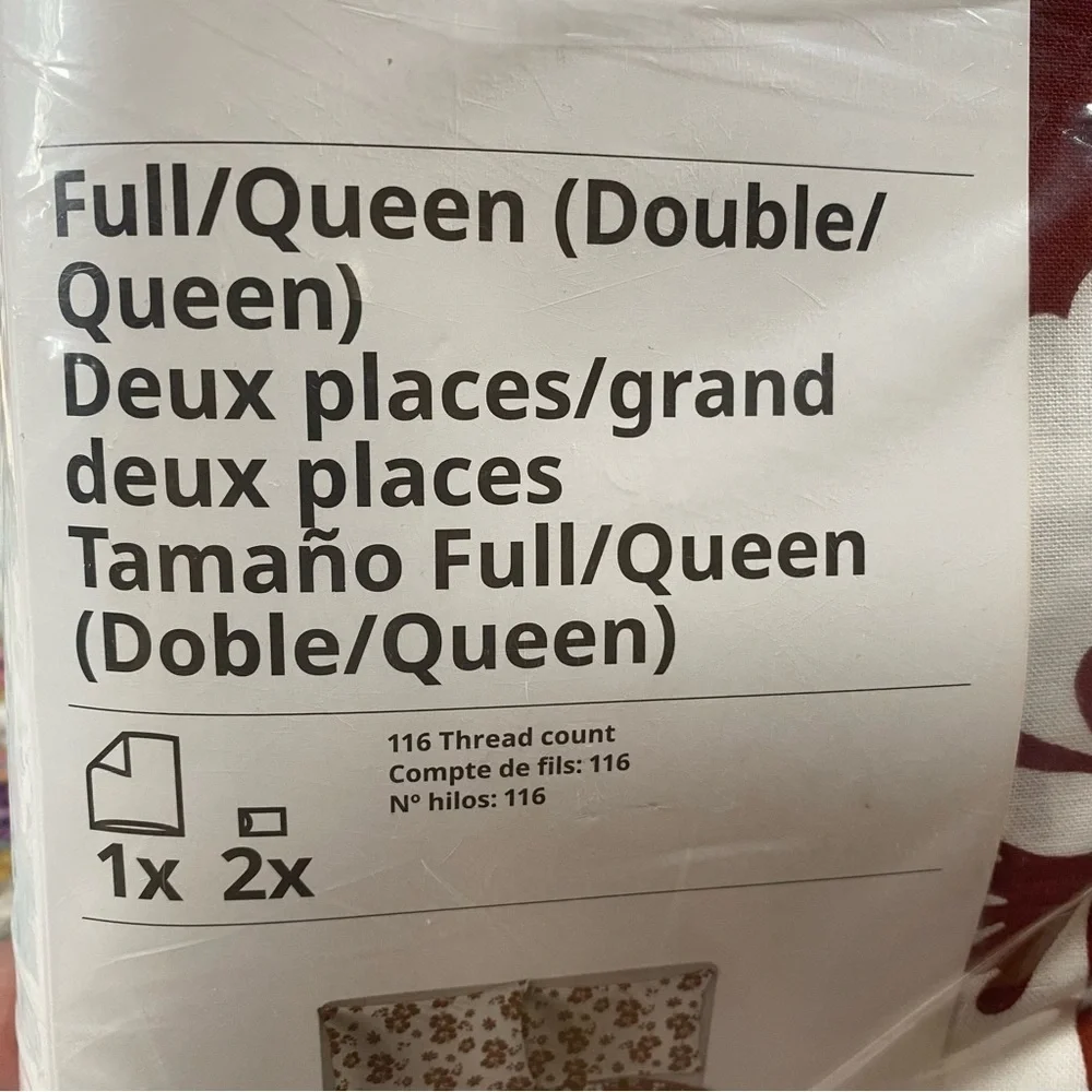NWT IKEA Salepsrot - Queen Reversible Duvet Set Rust & White Floral